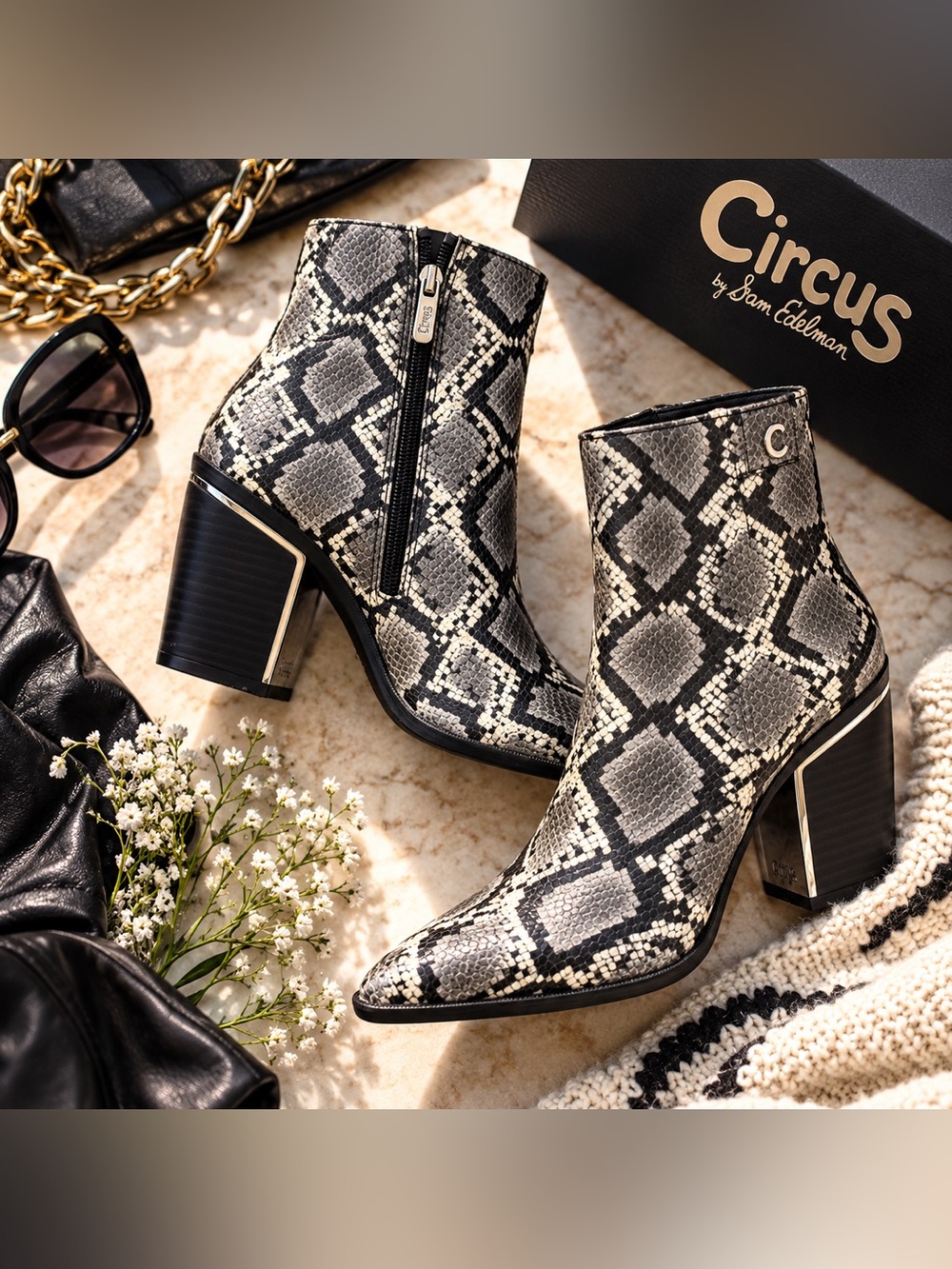 Circus by Sam Edelman Snake Print Ankle Boots | Size 10